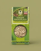 KORZEŃ PRAWOŚLAZU 50 g Podlaski Ogród Ziołowy — opakowanie na tle w kolorze produktu