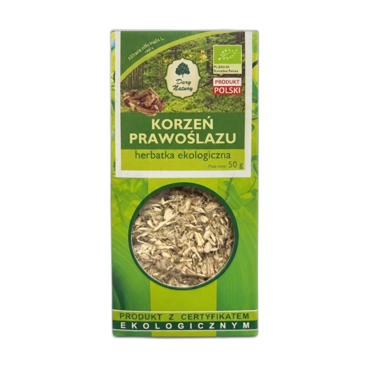 KORZEŃ PRAWOŚLAZU 50 g Podlaski Ogród Ziołowy — opakowanie na białym tle