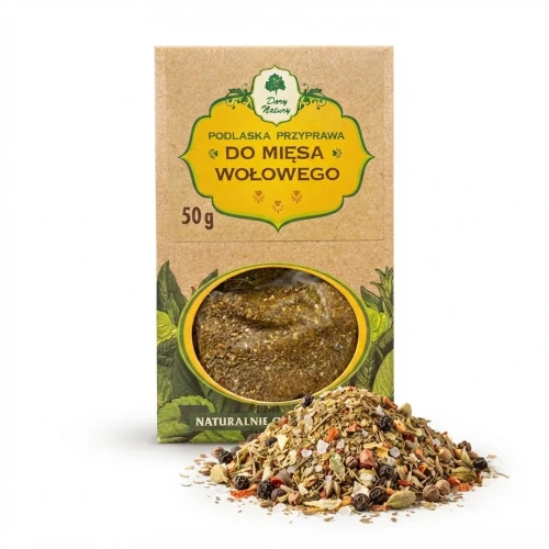 PODLASKA PRZYPRAWA DO MIĘSA WOŁOWEGO 50 g Dary Natury — opakowanie i zawartość produktu