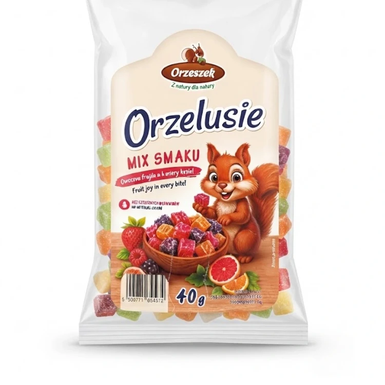 MIX suszonych kostek z owocami 40 g ORZELUSIE — opakowanie, zdjęcie studyjne