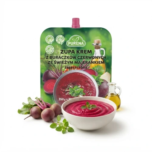 Zupa krem z buraka 350g Purena — opakowanie i zawartość produktu