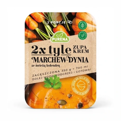 Zupa krem marchew-dynia ze świeżą kolendrą 350g Purena — opakowanie, zdjęcie studyjne