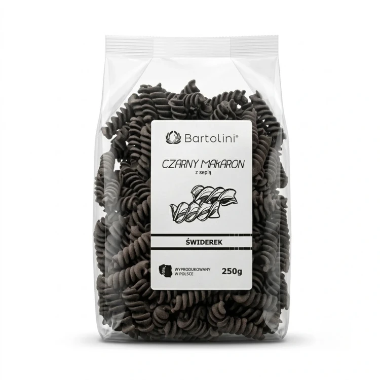 Makaron durum z sepią 250 g BARTOLINI — opakowanie, zdjęcie studyjne