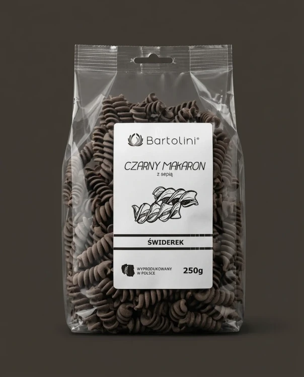Makaron durum z sepią 250 g BARTOLINI — opakowanie na tle w kolorze produktu