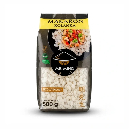 MAKARON RYŻOWY KOLANKA 500 g Mr. Ming — opakowanie, zdjęcie studyjne