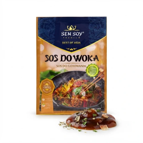 Uniwersalny sos do potraw z woka 80g Sen Soy — opakowanie i zawartość produktu