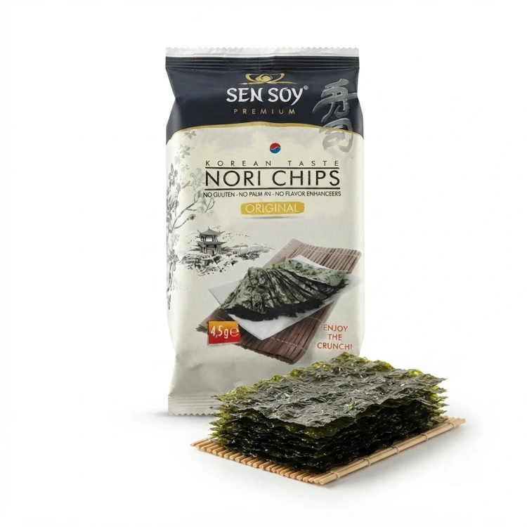 Chipsy Nori - klasyczne Sen Soy — opakowanie i zawartość produktu