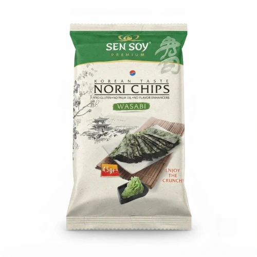 Chipsy Nori - wasabi Sen Soy — opakowanie, zdjęcie studyjne