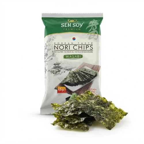 Chipsy Nori - wasabi Sen Soy — opakowanie i zawartość produktu