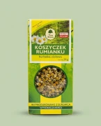 KOSZYCZEK RUMIANKU 25 g — opakowanie na tle w kolorze produktu
